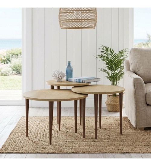 Τραπεζάκι σαλονιού σετ 3 τμχ χρώμα sapphire oak Ø60x46εκ.