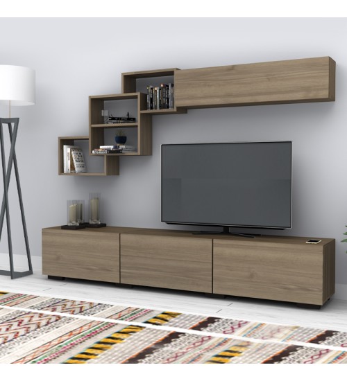 Σύνθεση τηλεόρασης χρώμα καρυδί 210x35x38εκ.