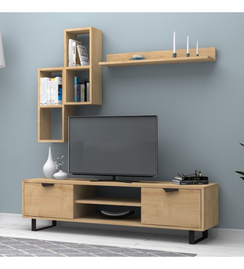Σύνθεση τηλεόρασης χρώμα φυσικό οξιάς 160x35x40εκ.