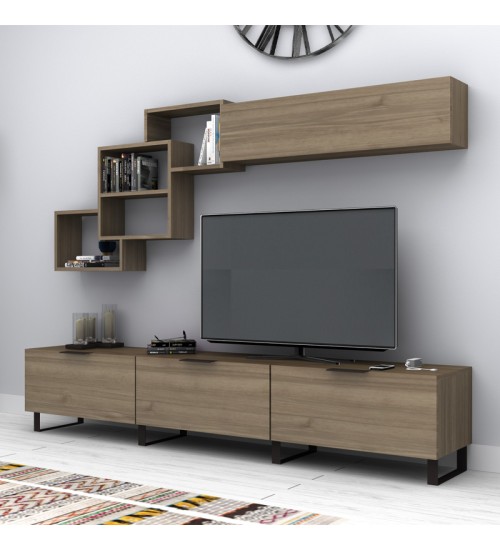 Σύνθεση τηλεόρασης χρώμα καρυδί 210x35x40εκ.