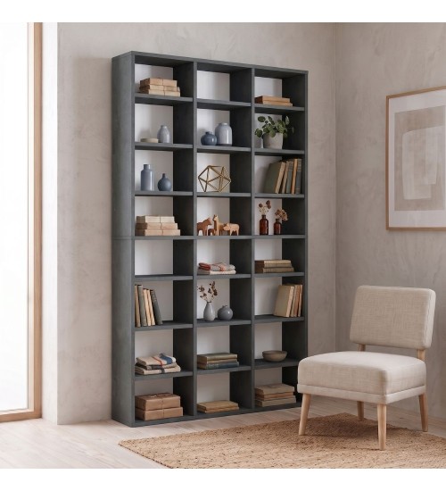 Βιβλιοθήκη χρώμα γκρι σκυροδέματος 100x16,6x178εκ.