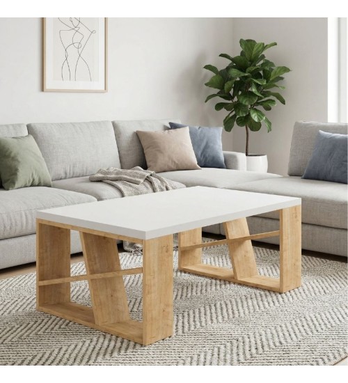 Τραπεζάκι σαλονιού χρώμα sapphire oak - λευκό 105x60x40εκ.