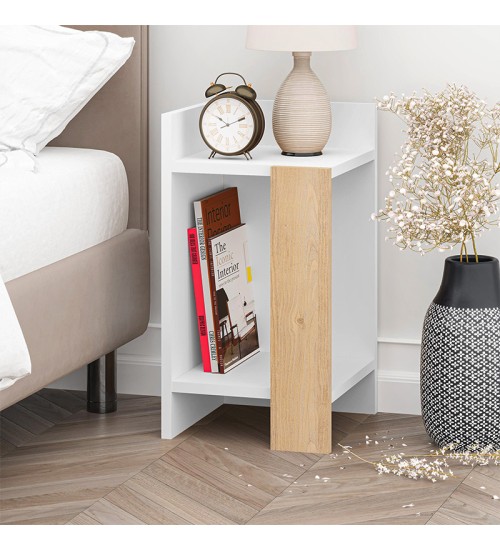 Κομοδίνο αριστερό χρώμα λευκό - saphhire oak 30x31,7x55εκ.