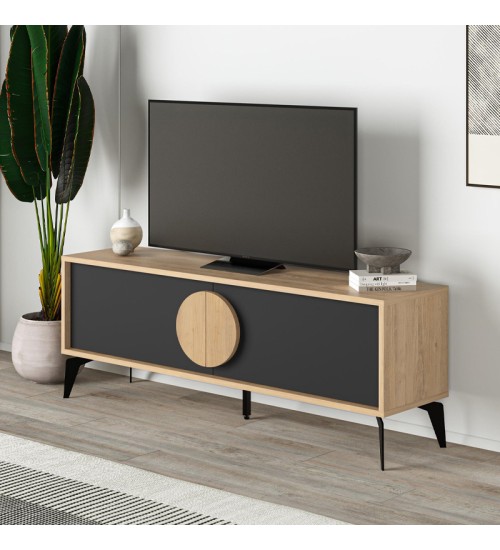 Έπιπλο τηλεόρασης χρώμα sapphire oak - silky black 140x35,6x51εκ.