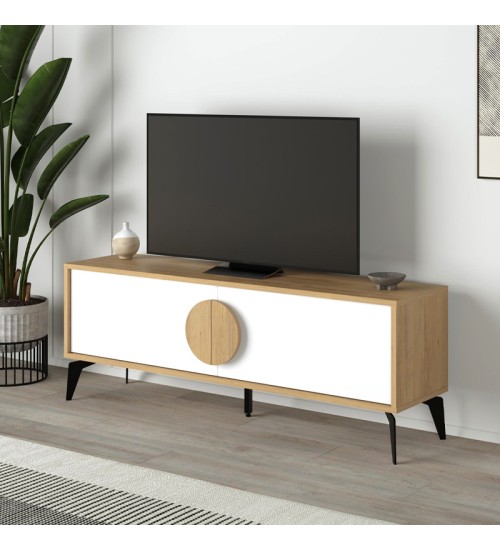 Έπιπλο τηλεόρασης χρώμα sapphire oak - λευκό 140x35,6x51εκ.