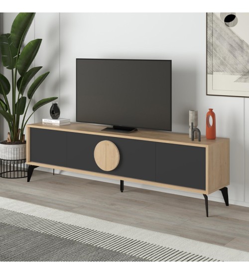 Έπιπλο τηλεόρασης χρώμα sapphire oak - silky black 180x35,6x51εκ.