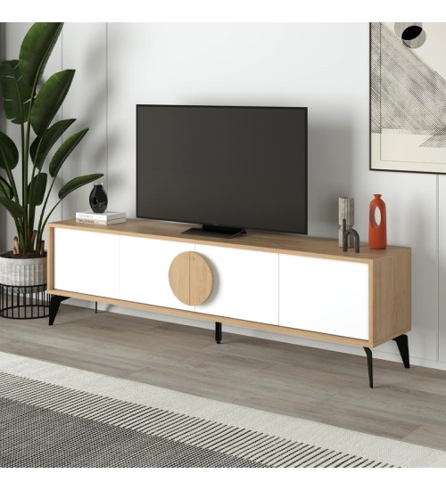 Έπιπλο τηλεόρασης χρώμα sapphire oak - λευκό 180x35,6x51εκ.