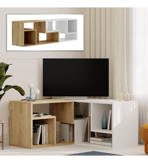 Έπιπλο τηλεόρασης πολυμορφικό χρώμα sapphire oak - λευκό 145x35x44,8εκ.