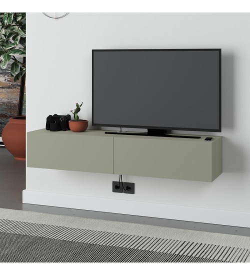 Έπιπλο τηλεόρασης επιτοίχιο χρώμα ash green 135x31,7x25εκ.