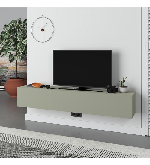 Έπιπλο τηλεόρασης επιτοίχιο χρώμα ash green 180x30x30εκ.