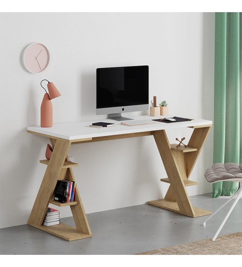Γραφείο εργασίας χρώμα sapphire oak - λευκό 137x60x75εκ