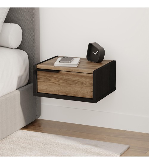 Κομοδίνο επιτοίχιο χρώμα black wood - καρυδί Ud 40x33x18,5εκ.