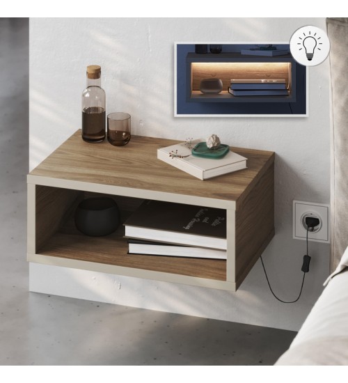 Κομοδίνο επιτοίχιο με LED χρώμα καρυδί Ud - sandstone 45x30x18εκ.