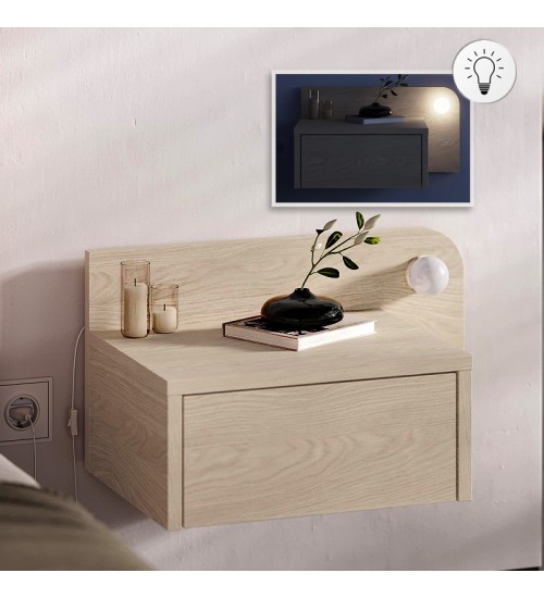 Κομοδίνο επιτοίχιο με LED χρώμα light oak 52x33,6x28εκ.