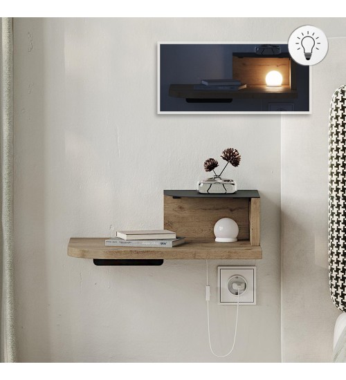 Κομοδίνο επιτοίχιο με LED χρώμα sepet oak 40x30x16,2εκ.