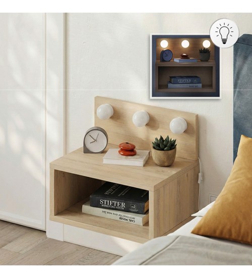 Κομοδίνο επιτοίχιο με LED χρώμα sapphire oak 40x30x33,8εκ.