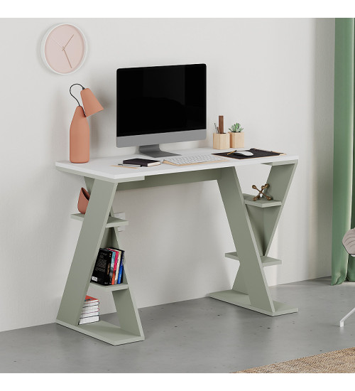 Γραφείο εργασίας χρώμα ash green - λευκό 106x50x75εκ
