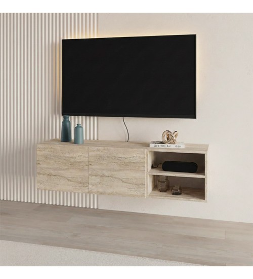 Έπιπλο τηλεόρασης επιτοίχιο χρώμα travertine 140x35x38εκ.