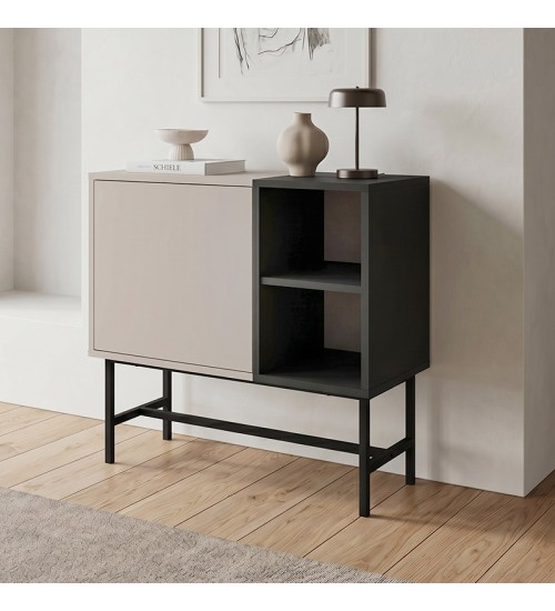 Μπουφές χρώμα sandstone - black wood 81x40x80εκ.