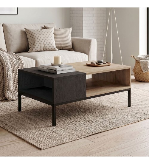 Τραπεζάκι σαλονιού χρώμα sepet oak - black wood 90x56x40,6εκ.