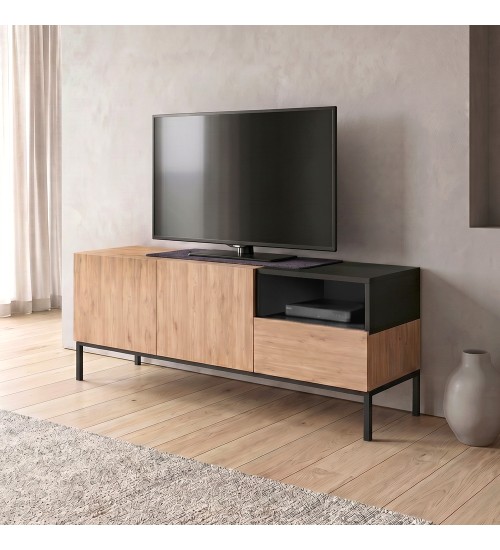Έπιπλο τηλεόρασης χρώμα sepet oak - black wood 140x41,8x55εκ.