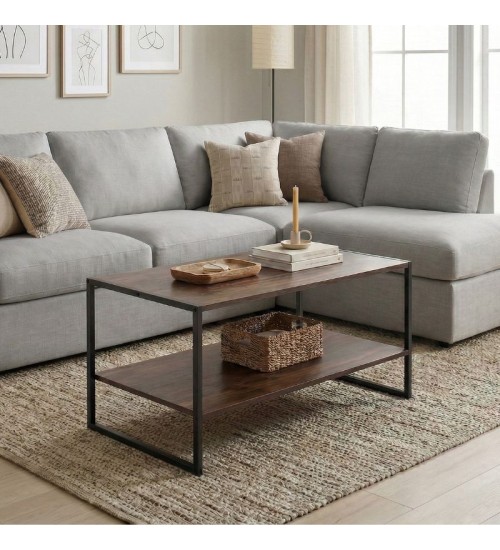 Τραπεζάκι σαλονιού χρώμα rustic καρυδί 90,2x50,3x50,4εκ.