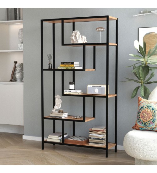 Βιβλιοθήκη χρώμα μαύρο - pine oak 90x30x159εκ.