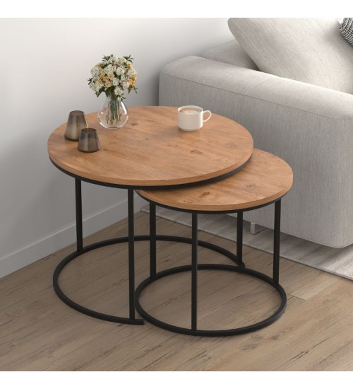 Τραπεζάκι σαλονιού σετ 2 τμχ χρώμα pine oak Ø66x49,5εκ.