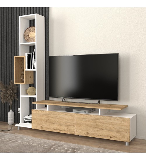 Σύνθεση τηλεόρασης χρώμα λευκό - sepet oak 160x29,5x160εκ.