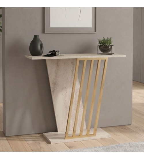Κονσόλα χρώμα travertine - χρυσό 90x29,6x76,8εκ.