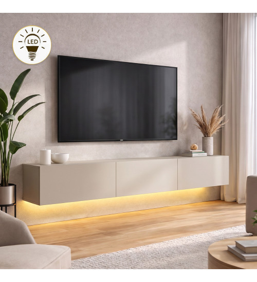 Έπιπλο τηλεόρασης επιτοίχιο με LED χρώμα sandstone 180x29,5x29,5εκ.