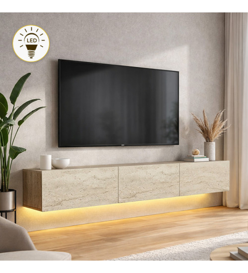Έπιπλο τηλεόρασης επιτοίχιο με LED χρώμα travertine 180x29,5x29,5εκ.