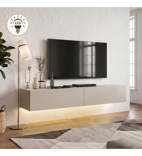 Έπιπλο τηλεόρασης επιτοίχιο με LED χρώμα sandstone 135x31,6x25εκ.