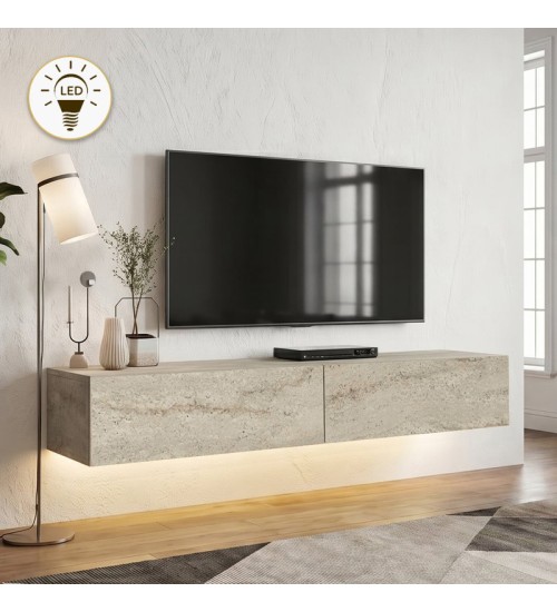 Έπιπλο τηλεόρασης επιτοίχιο με LED χρώμα travertine 135x31,6x25εκ.