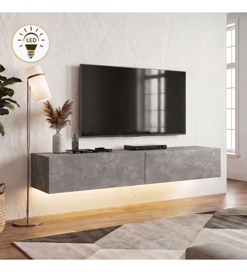 Έπιπλο τηλεόρασης επιτοίχιο με LED χρώμα γκρι σκυροδέματος 135x31,6x25εκ.