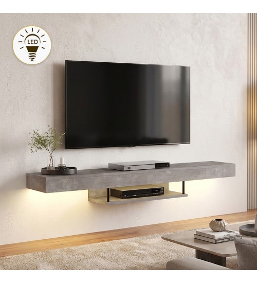 Έπιπλο τηλεόρασης επιτοίχιο με LED χρώμα γκρι σκυροδέματος 150x29,6x22εκ.