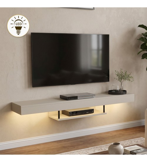 Έπιπλο τηλεόρασης επιτοίχιο με LED χρώμα sandstone 150x29,6x22εκ.