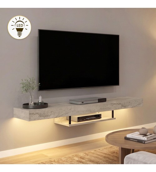 Έπιπλο τηλεόρασης επιτοίχιο με LED χρώμα travertine 150x29,6x22εκ.