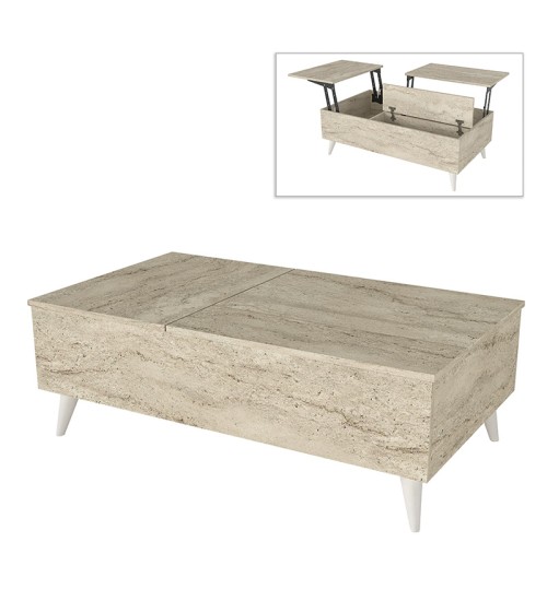 Τραπεζάκι σαλονιού με σερβιτόρο χρώμα travertine 121x69x40εκ.