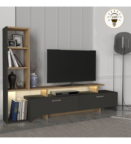 Σύνθεση τηλεόρασης με LED χρώμα ανθρακί - sepet oak 168,2x31,3x120εκ.