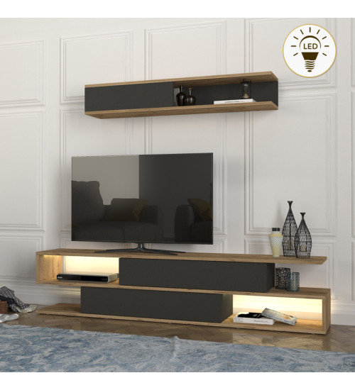 Σύνθεση τηλεόρασης με LED χρώμα sepet oak - ανθρακί 180x29,5x39εκ.