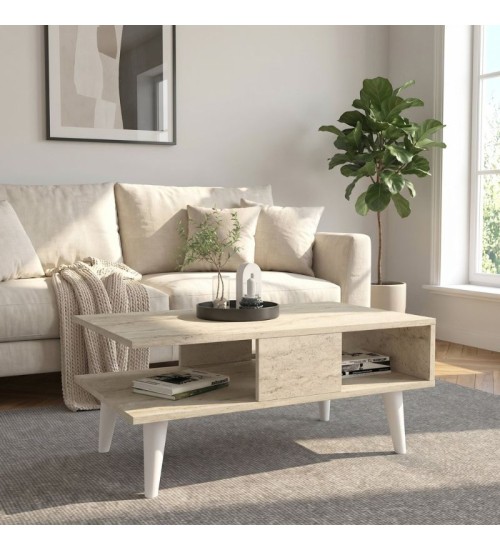 Τραπεζάκι σαλονιού χρώμα travertine 90x54x39,6εκ.