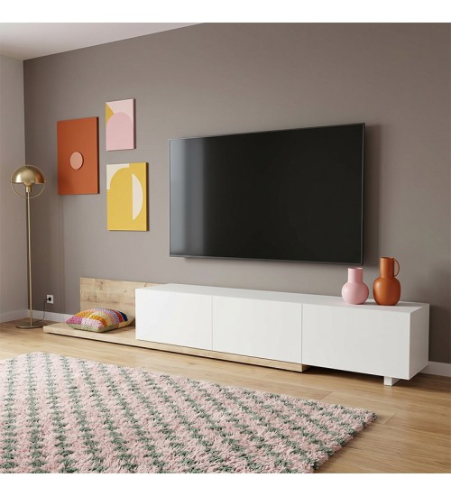 Έπιπλο τηλεόρασης επεκτεινόμενο χρώμα sapphire oak - λευκό 260x41,8x33,5εκ.