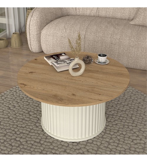 Τραπεζάκι σαλονιού χρώμα ivory - sepet oak Ø85x43,2εκ.