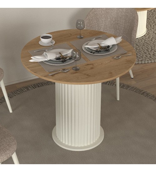 Τραπέζι χρώμα ivory - sepet oak Ø90x77,7εκ.