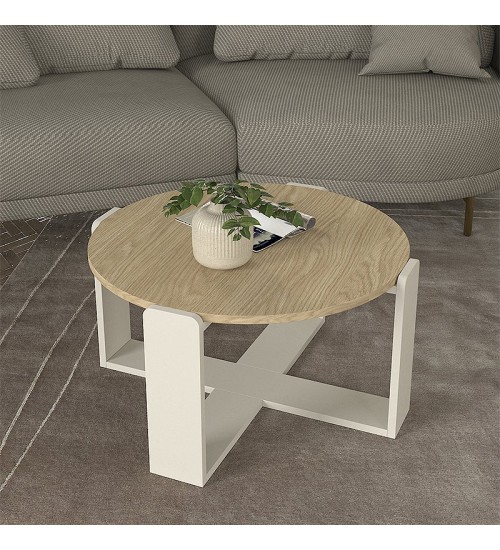 Τραπεζάκι σαλονιού χρώμα rota oak - sandstone Ø70x38εκ.