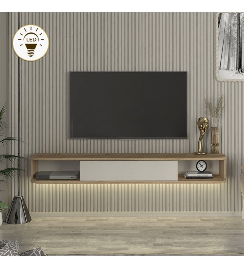 Έπιπλο τηλεόρασης επιτοίχιο με LED χρώμα sepet oak - sandstone 150x29,6x19,2εκ.