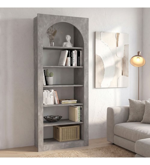 Βιβλιοθήκη χρώμα γκρι σκυροδέματος 74x35x180εκ.
