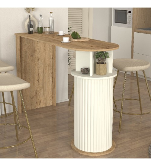 Τραπέζι μπαρ χρώμα sepet oak - ivory 150x51,6x101,8εκ.