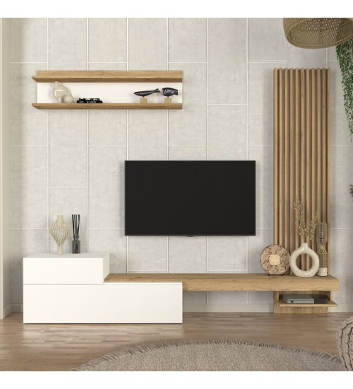 Σύνθεση τηλεόρασης χρώμα λευκό - sepet oak 240x36,8x200εκ.